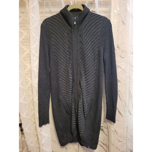 Eddie Bauer Sweater Zip Cotton Long Cardigan Womens L Grandma Preppy Teacher - Picture 2 of 16